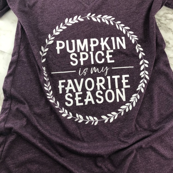 Pumpkin Spice Purple V-Neck Graphic Tee T-shirt - Picture 2 of 6